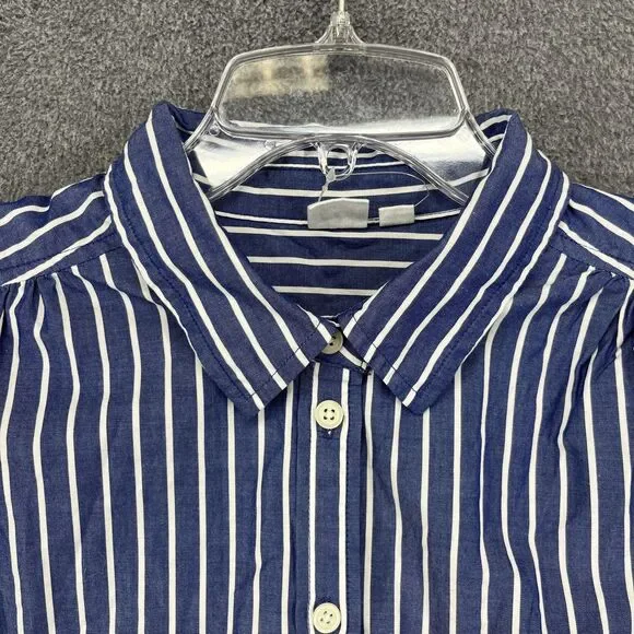 GAP Shirt Dress Womens Large Blue Striped Button Front Tiered Cotton Pockets - Picture 3 of 16